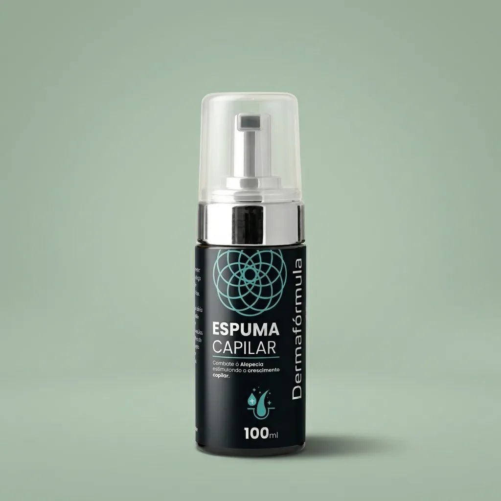 Embalagem da Espuma Capilar Antiqueda, fórmula farmacêutica manipulada pela Dermafórmula - Melhor Farmácia de Manipulação em Santos .