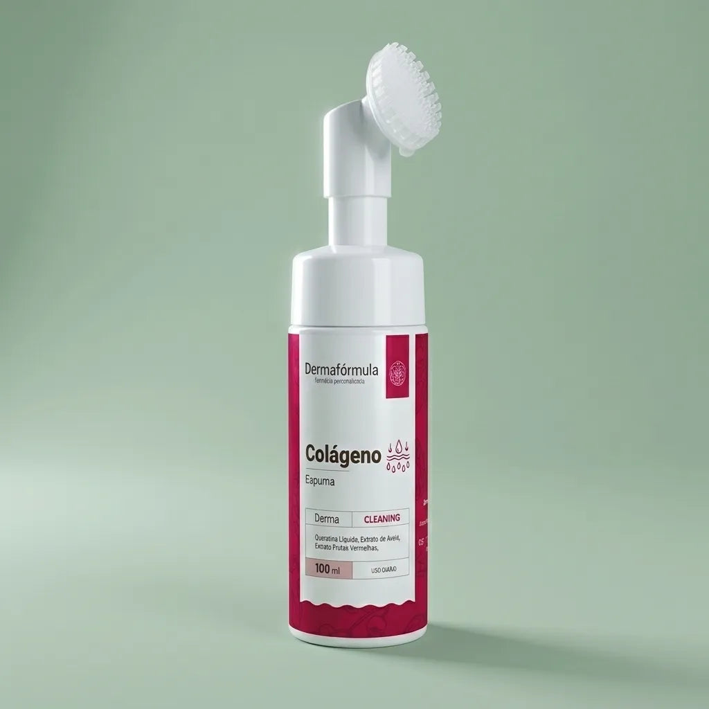 Embalagem da Espuma de Limpeza Facial de Colágeno, fórmula farmacêutica manipulada pela Dermafórmula - Melhor Farmácia de Manipulação em Santos .