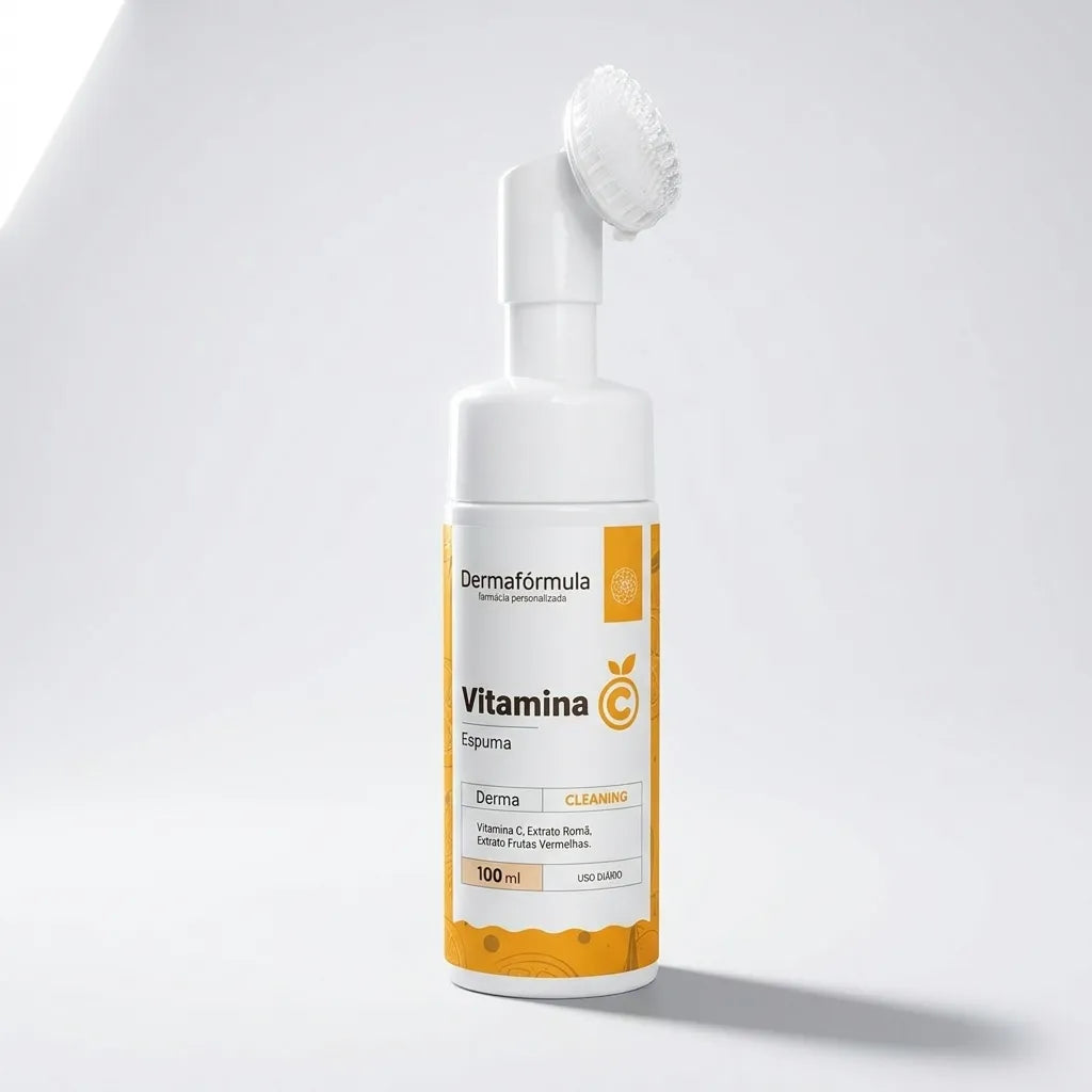 Embalagem da Espuma de Limpeza Facial Vitamina C, fórmula farmacêutica manipulada pela Dermafórmula - Melhor Farmácia de Manipulação em Santos .