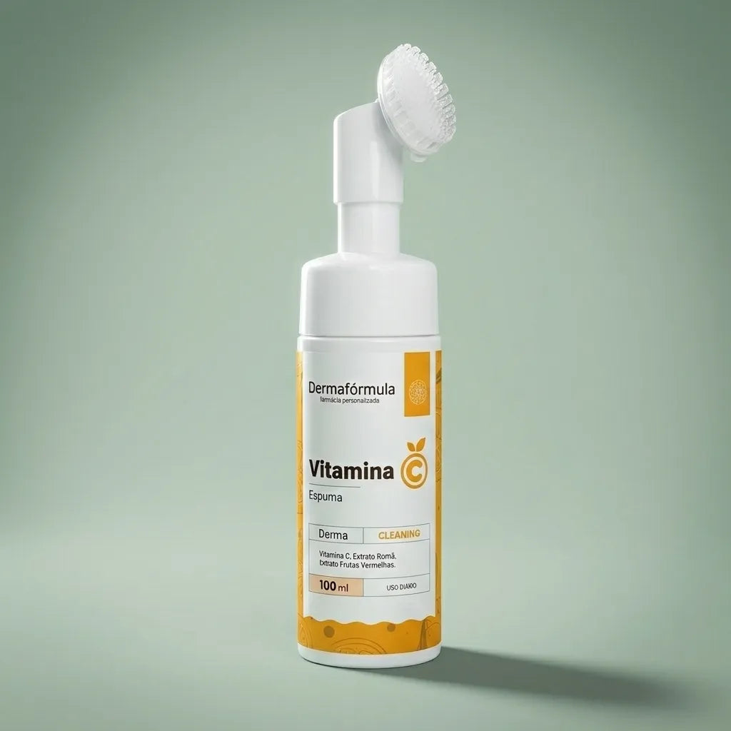 Embalagem da Espuma de Limpeza Facial Vitamina C, fórmula farmacêutica manipulada pela Dermafórmula - Melhor Farmácia de Manipulação em Santos .