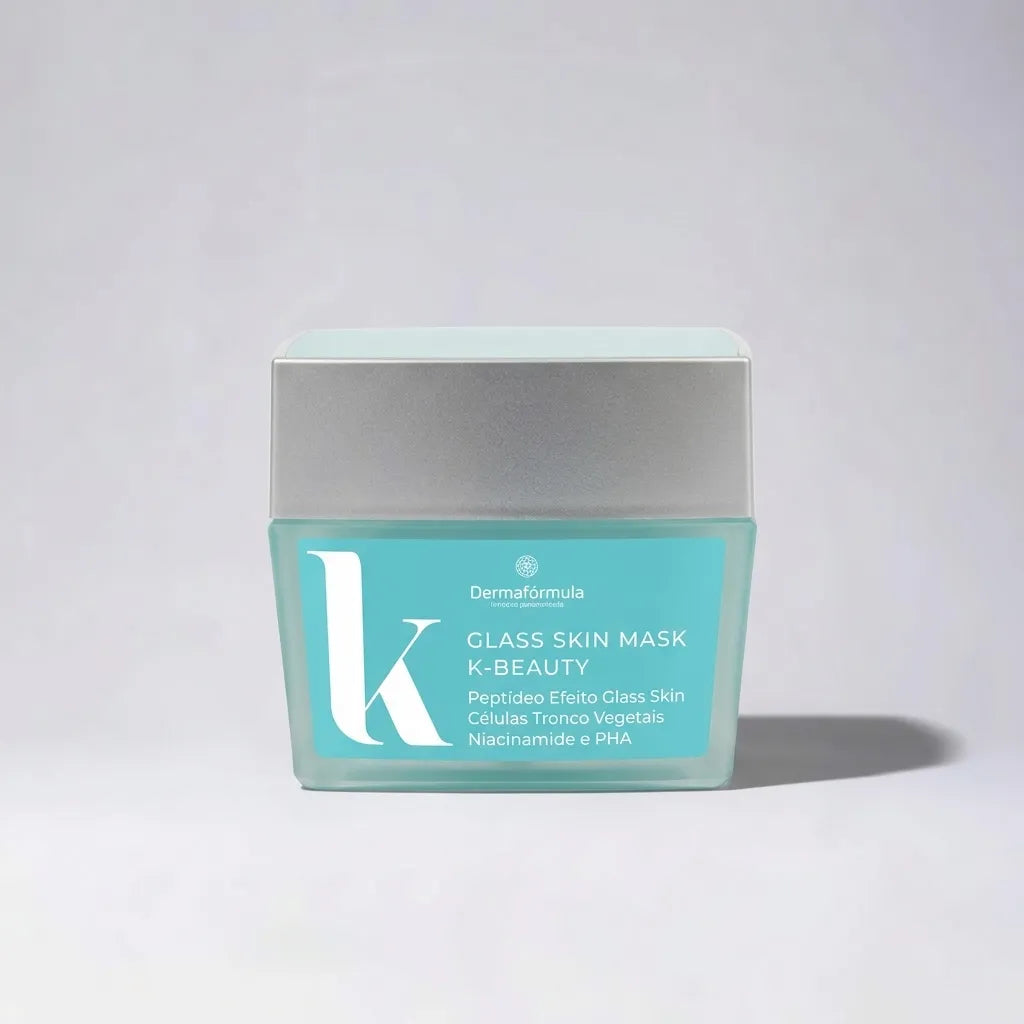 Embalagem do K-Beauty Glass Skin Mask com rótulo descritivo em destaque, manipulado na Dermafórmula Melhor Farmácia de Manipulação na Baixada Santista.