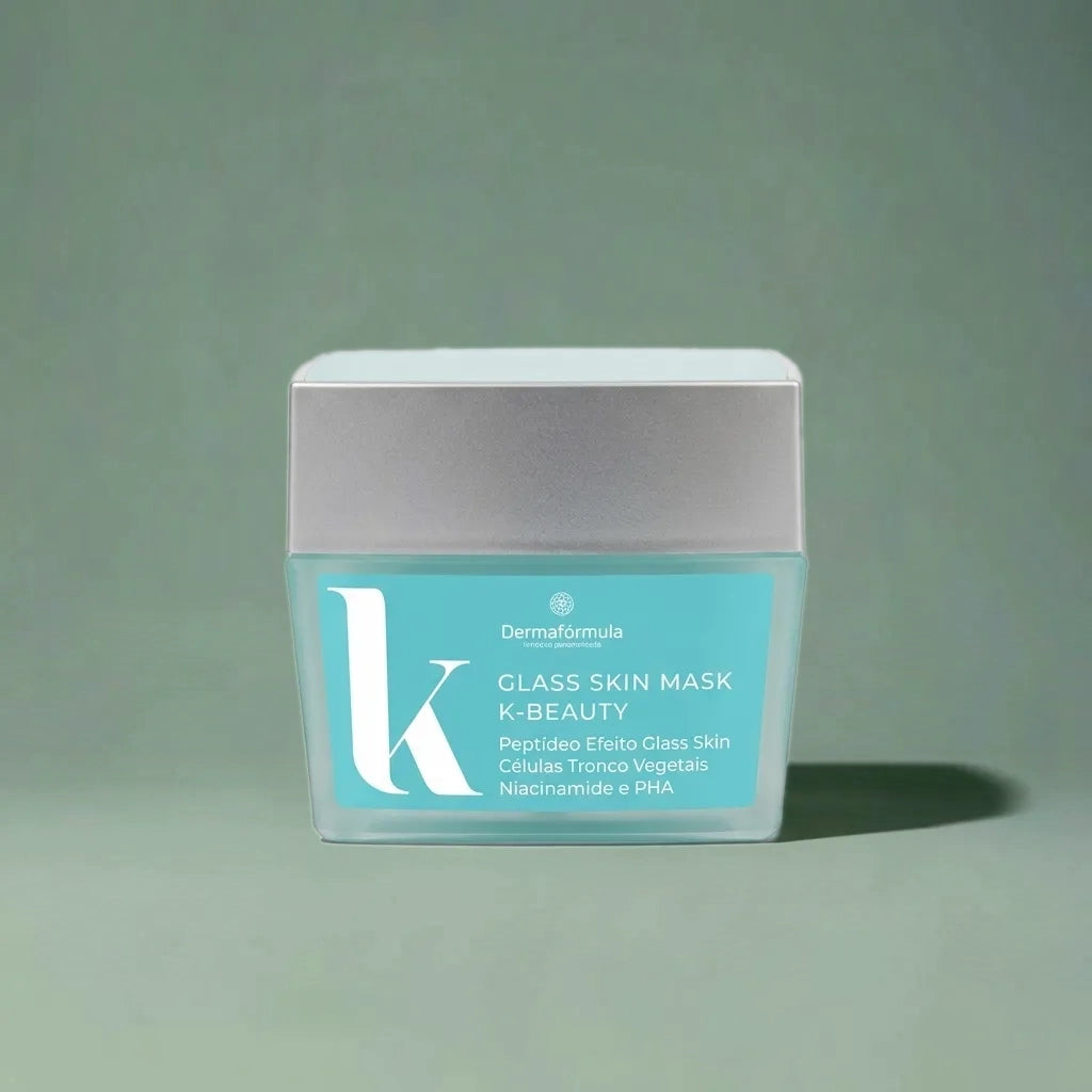 Embalagem do K-Beauty Glass Skin Mask com rótulo descritivo em destaque, manipulado na Dermafórmula Melhor Farmácia de Manipulação na Baixada Santista.