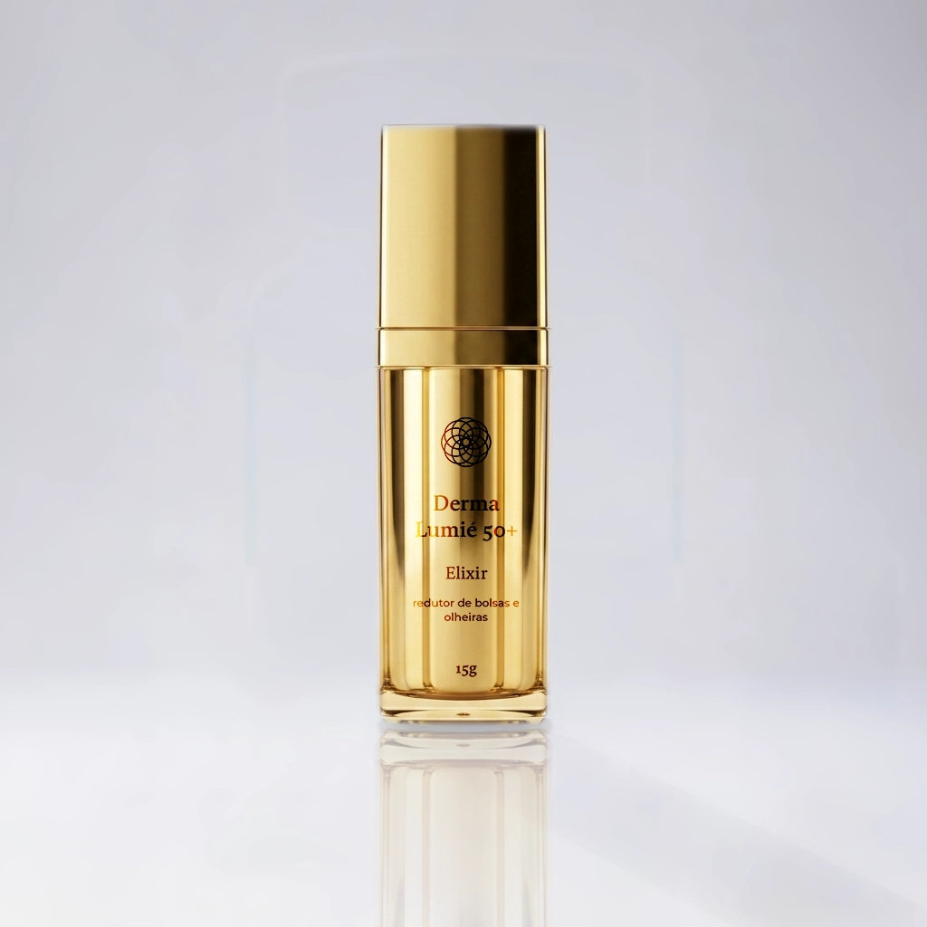 Embalagem do Lumié 50+ Elixir  com rótulo descritivo em destaque, manipulado na Dermafórmula Melhor Farmácia de Manipulação na Baixada Santista.