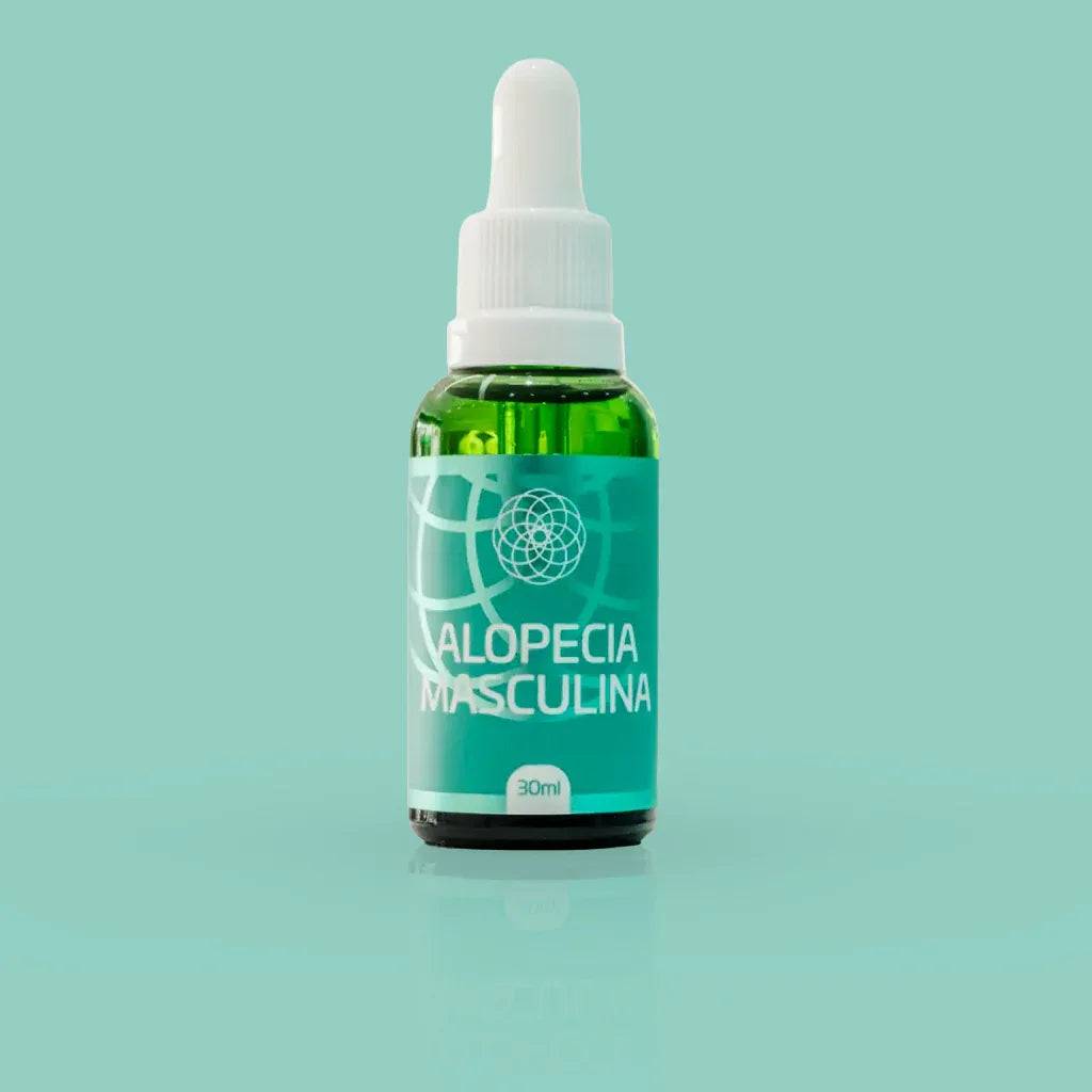 Frasco de vidro âmbar de 30ml da Loção Capilar Alopecia Masculina Dermafórmula com conta-gotas, fundo clean e tecnológico. 
Dermafórmula - Beleza e cuidado personalizados - Melhor Farmácia de Manipulação da Baixada Santista.
