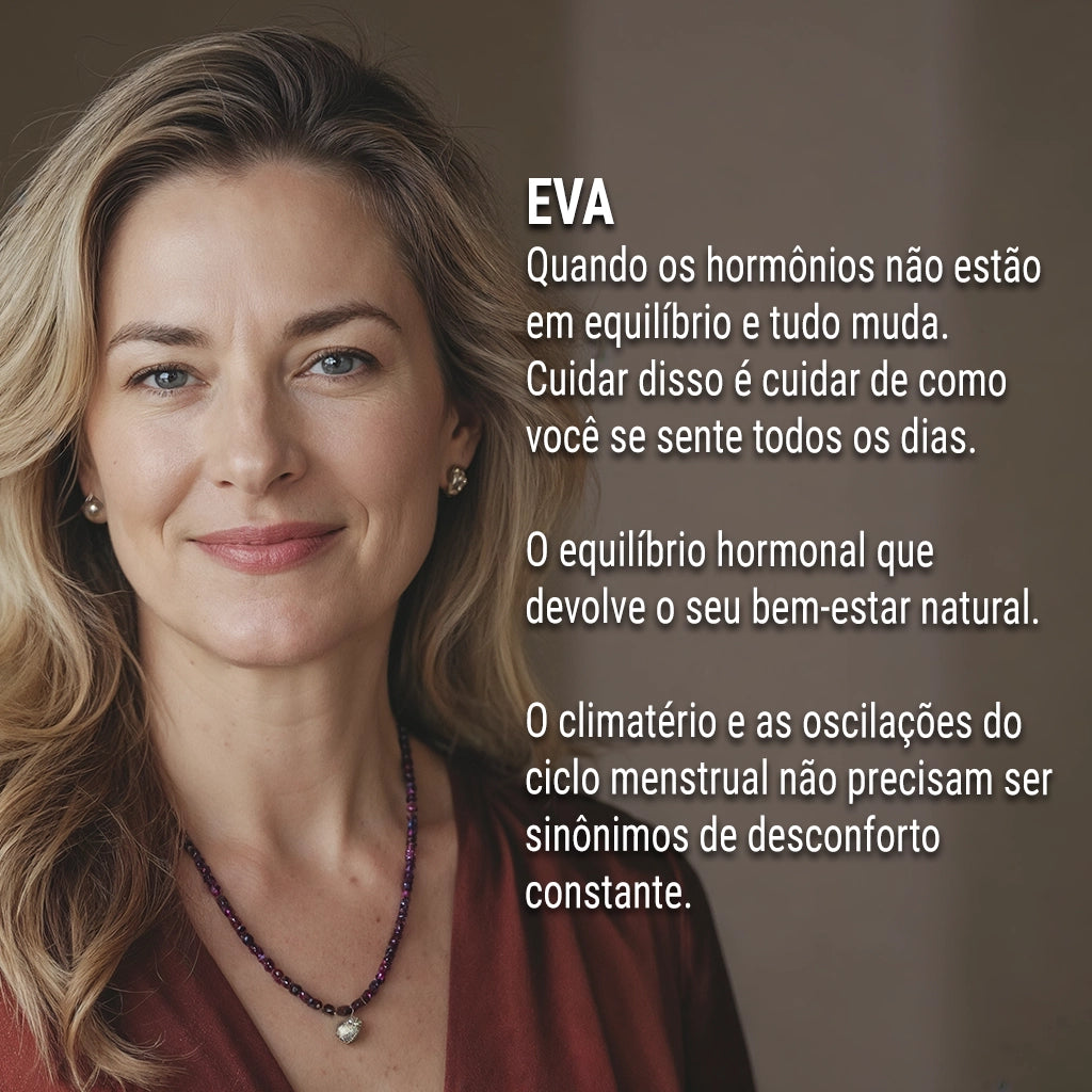 Dermafórmula Melhor Farmácia de Manipulação em Santos | Mulher madura de cabelos loiros e olhar sereno, sorrindo gentilmente para a câmera. O texto ao lado destaca que cuidar do equilíbrio hormonal é cuidar de como você se sente todos os dias, reforçando que o climatério e as oscilações do ciclo não precisam ser sinônimos de desconforto