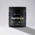 Embalagem do Peptstrong Sabor Maracujá com rótulo descritivo em destaque, manipulado na Dermafórmula Melhor Farmácia de Manipulação na Baixada Santista.