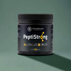 Embalagem do Peptstrong Sabor Maracujá com rótulo descritivo em destaque, manipulado na Dermafórmula Melhor Farmácia de Manipulação na Baixada Santista.