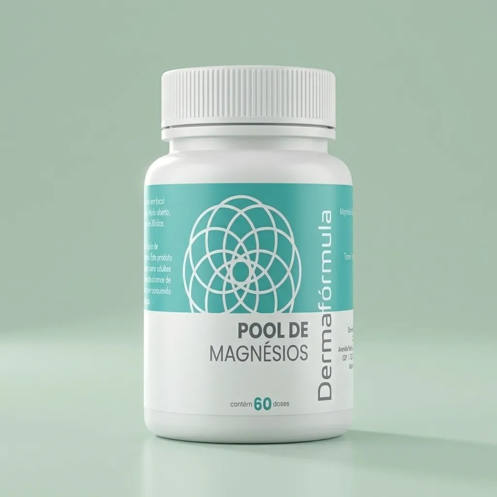 Dermafórmula Melhor Farmácia de Manipulação em Santos | Frasco branco de Pool de Magnésios Dermafórmula com 60 doses, da Farma Magistral.