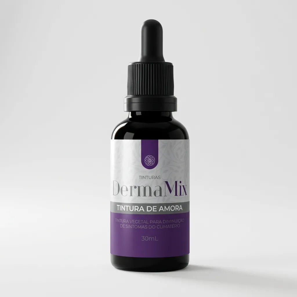 Dermafórmula Melhor Farmácia de Manipulação na Baixada Santista | Frasco conta-gotas de Tintura de Amora DermaMix 30ml para saúde e bem-estar.