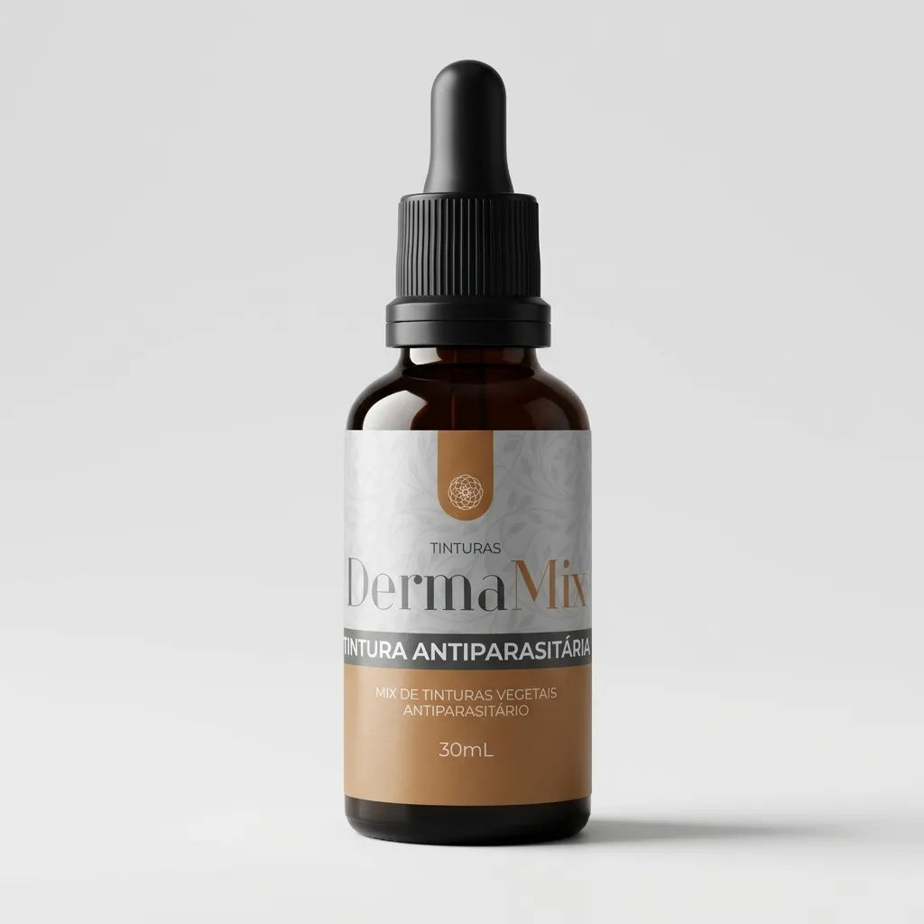 Dermafórmula Melhor Farmácia de Manipulação na Baixada Santista | Frasco conta-gotas de Tintura Antiparasitária DermaMix 30mL da Farma Magistral.