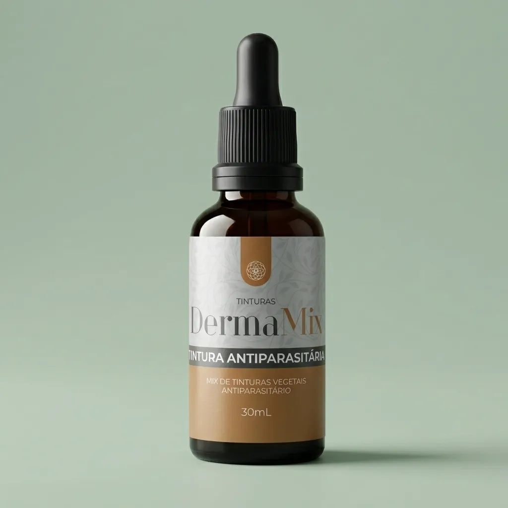 Dermafórmula Melhor Farmácia de Manipulação na Baixada Santista | Frasco conta-gotas de Tintura Antiparasitária DermaMix 30mL da Farma Magistral.
