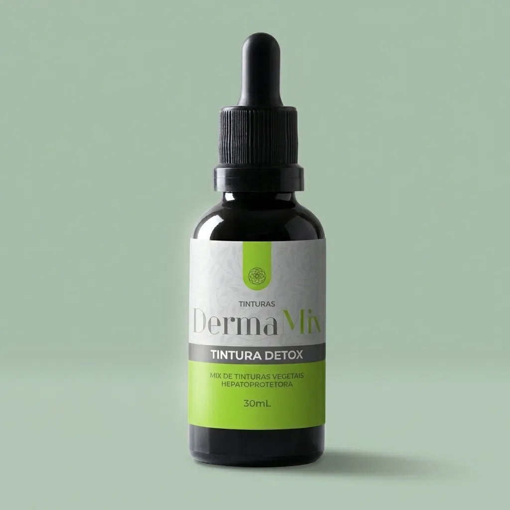 Dermafórmula Melhor Farmácia de Manipulação em Santos | Frasco conta-gotas de Tintura Detox DermaMix 30ml, mix de vegetais da Farma Magistral.