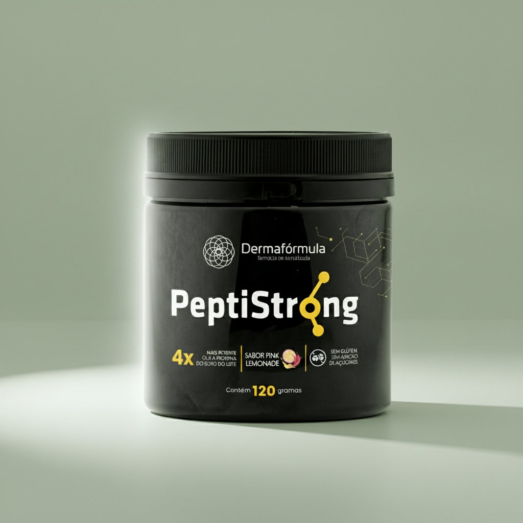 Dermafórmula — Derma Peptistrong Pink Lemonade — ✅ Auxilia no aumento da síntese proteica muscular — Saúde sob medida, bem-estar autoral. — fundo colorido